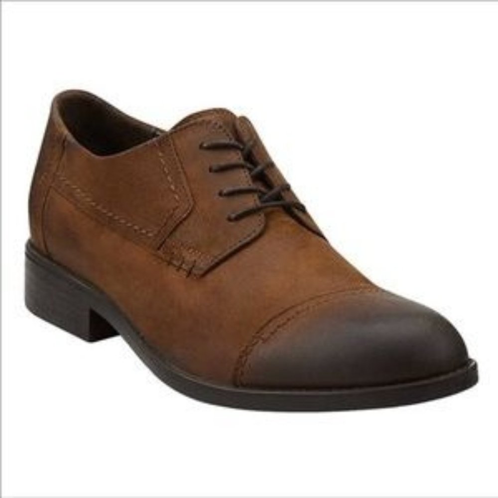 Clarks Wallace Men's Cap Toe Brown Nubuck Leather Oxford Shoes, 10.5M